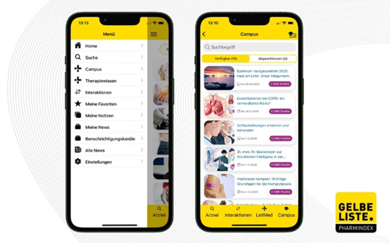 Smartphone mit den Funktionen der Gelbe Liste Pharmindex App