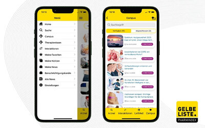 Smartphone mit den Funktionen der Gelbe Liste Pharmindex App