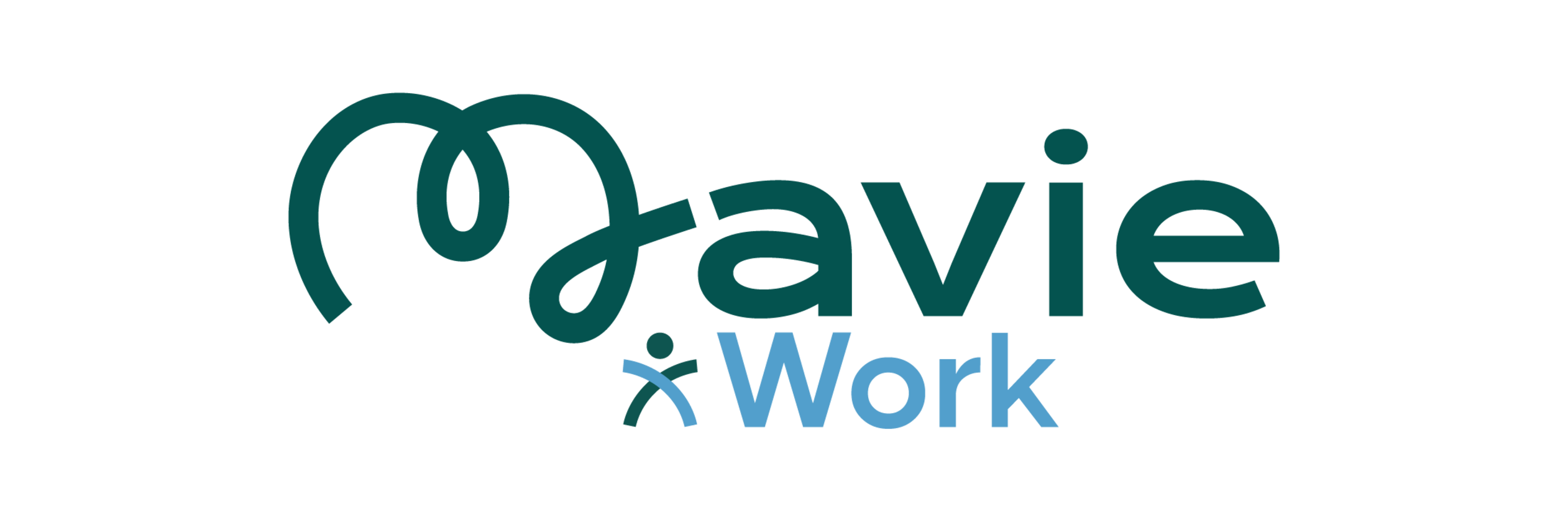 Ein Logo mit dem Schriftzug Mavie Work in grün und blau